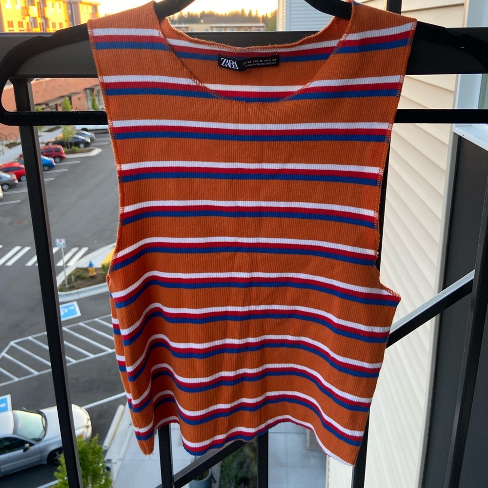 Orange Multi-Color Striped Zara Crop Top